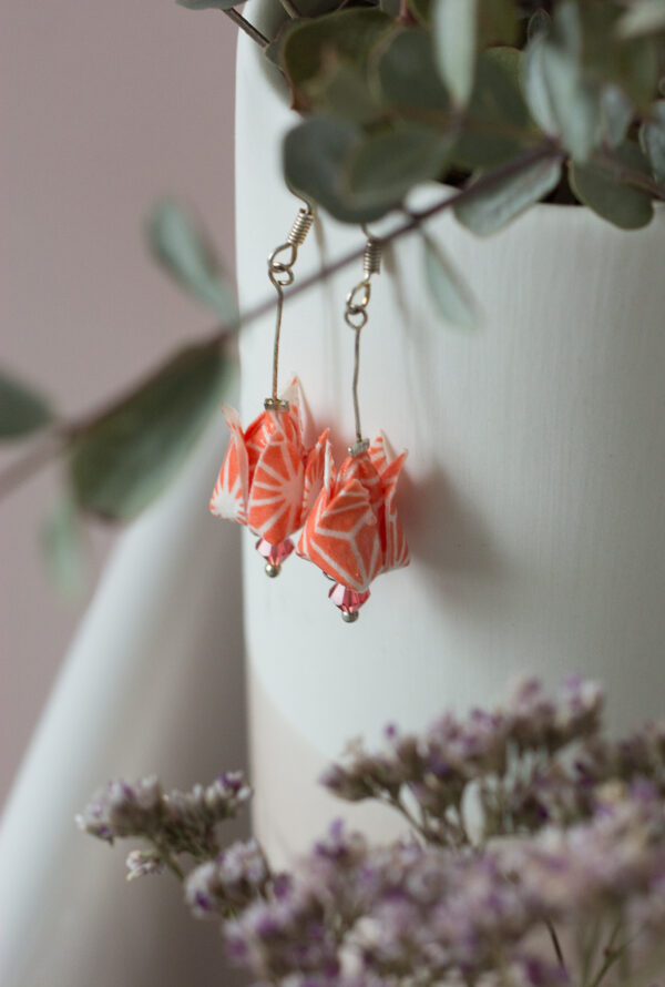 boucles d'oreilles origami fleurs de lotus clémica